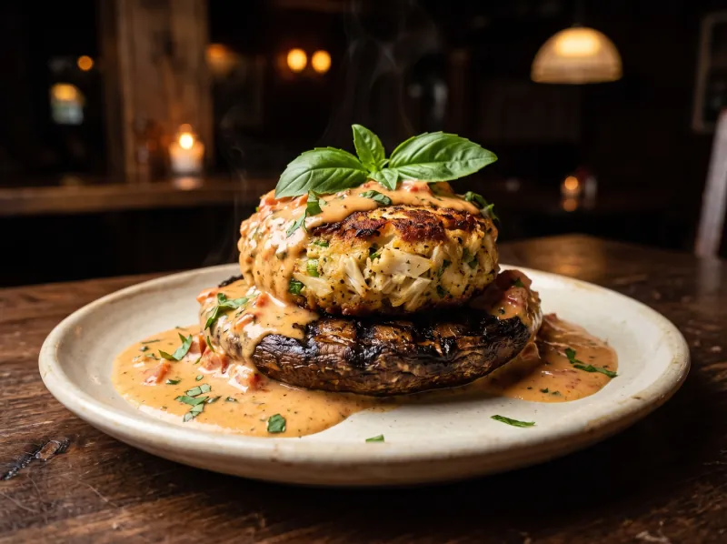 Crabmeat Portabella at Steamers Stonewall Tavern