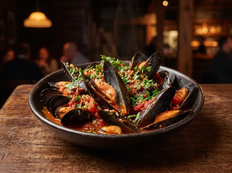 Mussels Marinara at Steamers Stonewall Tavern