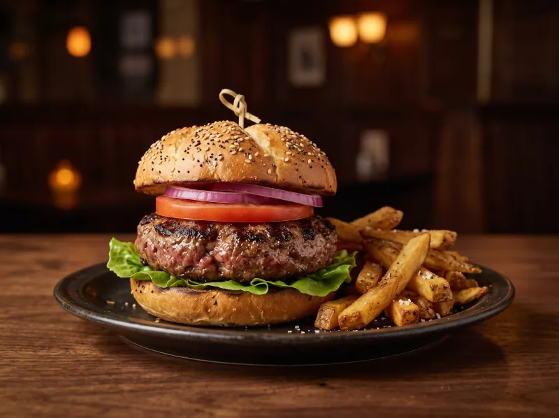 Burger at Steamers Stonewall Tavern