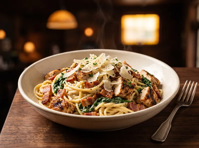 Asiago Chicken Pasta at Steamers Stonewall Tavern